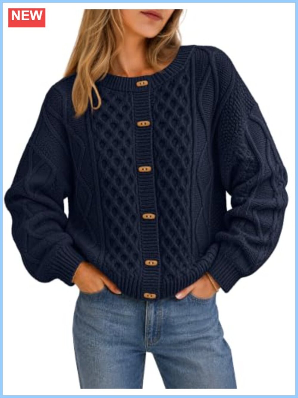 Chunky Button Up Cable Knit Cardigan Sweater for Women Long Sleeve